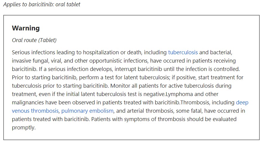 Baricitinib FDA warning oral route tablet